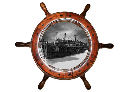弗雷泽特白色背景上有沉船内的船轮插画