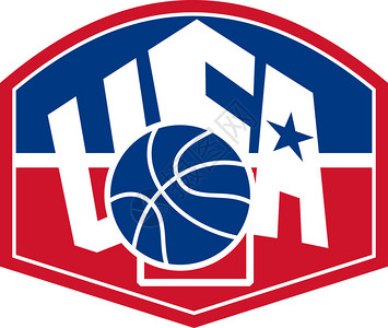 美国篮球的插图与美国明星和美国字样设置在孤立的白色背景图片
