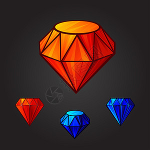 尖晶石向量组的蓝色和红色钻石插画