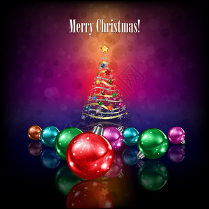 西弗诺斯深色背景上的圣诞树和装饰品插画