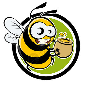 卡通蜜蜂与徽章中的蜂蜜图片