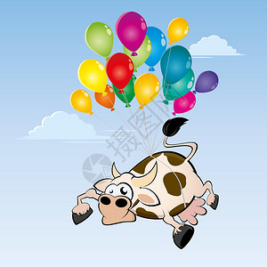可爱的卡通牛和气球图片