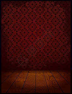 矢量木房间与墙纸红色背景图片