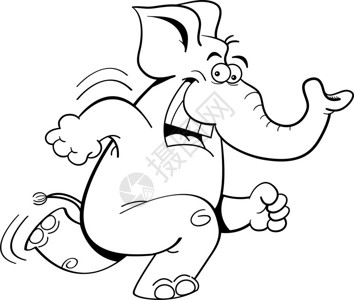 一头奔跑的大象的黑白插图图片