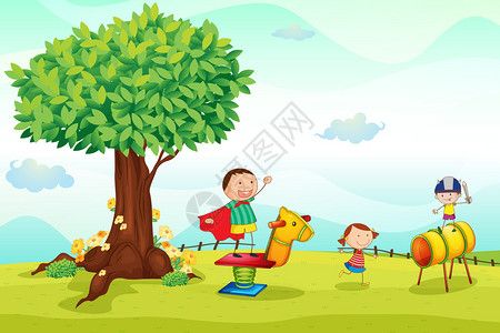 孩子们在大自然中玩耍的插图图片