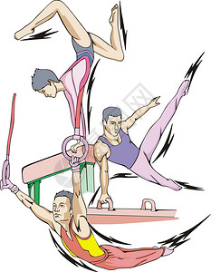 吉姆艺术体操平衡光束波梅尔马环一组插画