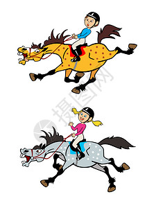 维松拉罗马小男孩和女孩骑马者的卡通图片俏皮的小跑和疾驰的小马儿童插图白色背景上孤插画