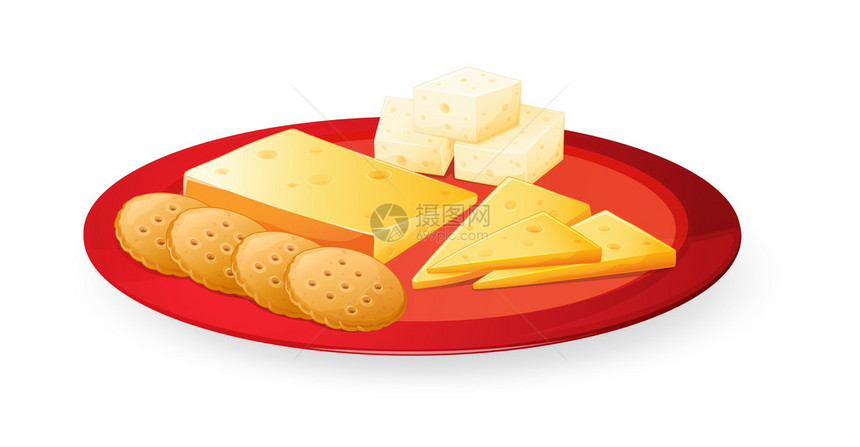 白色背景的盘子中奶酪饼干插图Ke图片