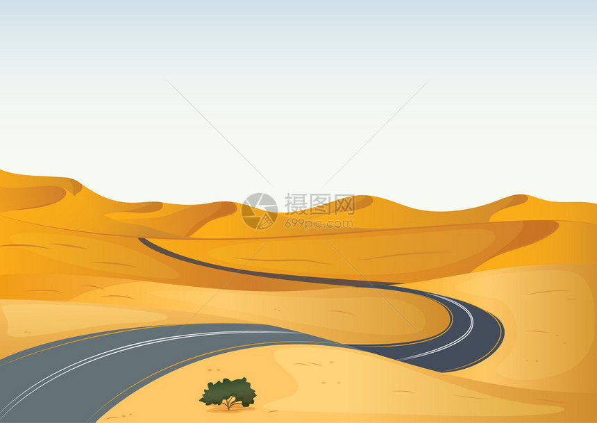 黄色风景和道路的插图图片