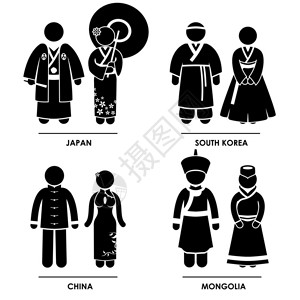 波迪尔斯基一套象形图代表日本韩国插画