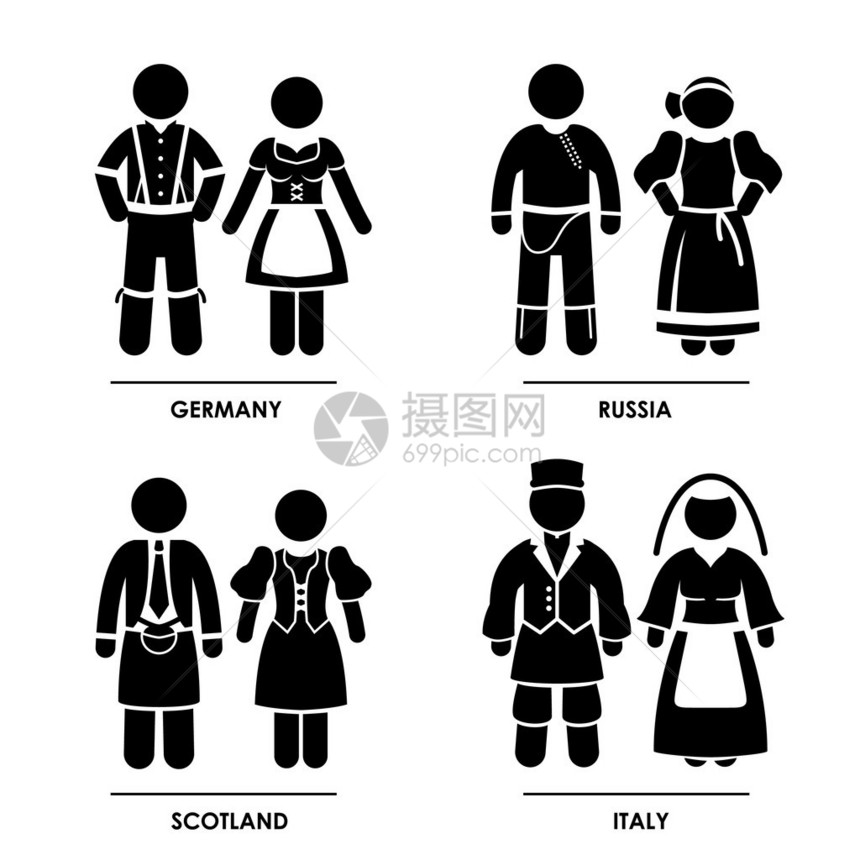 一套象形图代表德国俄罗斯苏格兰和图片