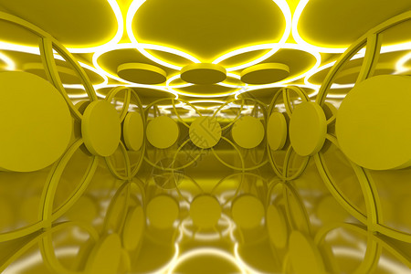 带空房间的抽象黄色球体墙背景图片