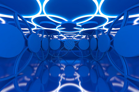 有空房间的抽象蓝色球形墙壁图片