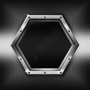 六边形网格纹理和六角金属框架的金属背景图片