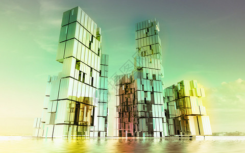 商业城市项目的闪亮玻璃建筑以示图解图片
