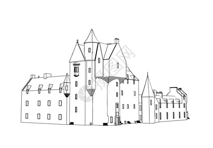 雕刻风格的城堡房子sketck矢量图图片