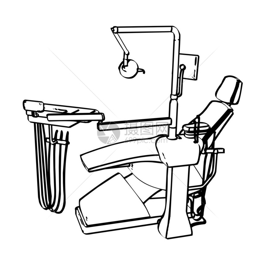 牙医的钻椅雕刻草图矢量图图片
