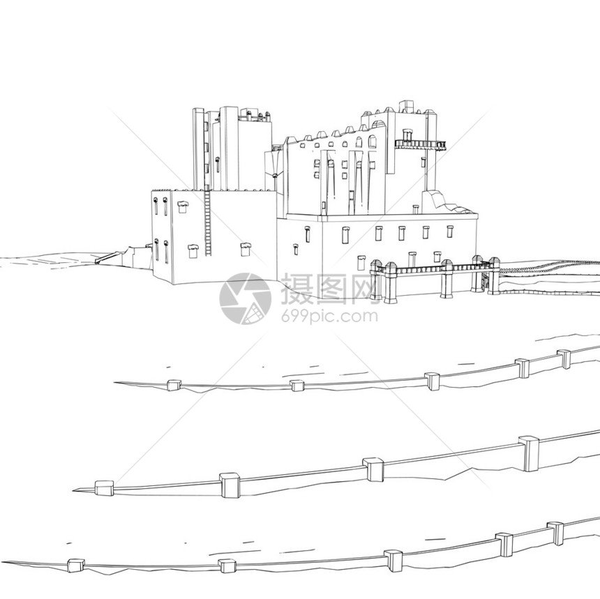 雕刻风格的城堡建筑草图片