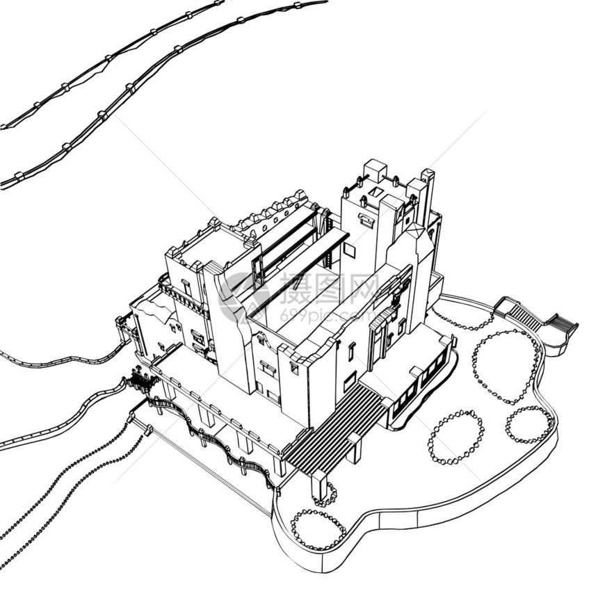 雕刻风格的城堡建筑草图片
