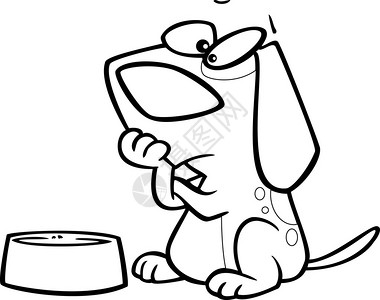 黑色和白线黑白线画插图一只卡通狗背景图片