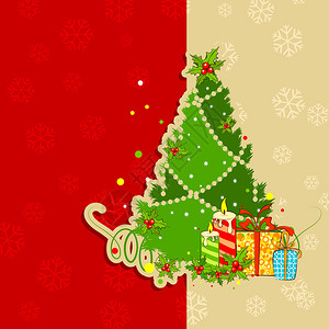 圣诞贺卡与礼物和松树的插图图片