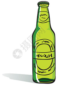 一个绿色玻璃制成的带瓶盖的啤酒瓶图片
