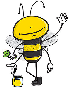 卡通插画说明一只蜜蜂手里拿着美元在图片