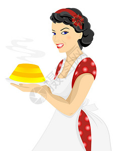 蓄势美丽的女人与蛋糕合影的插图插画