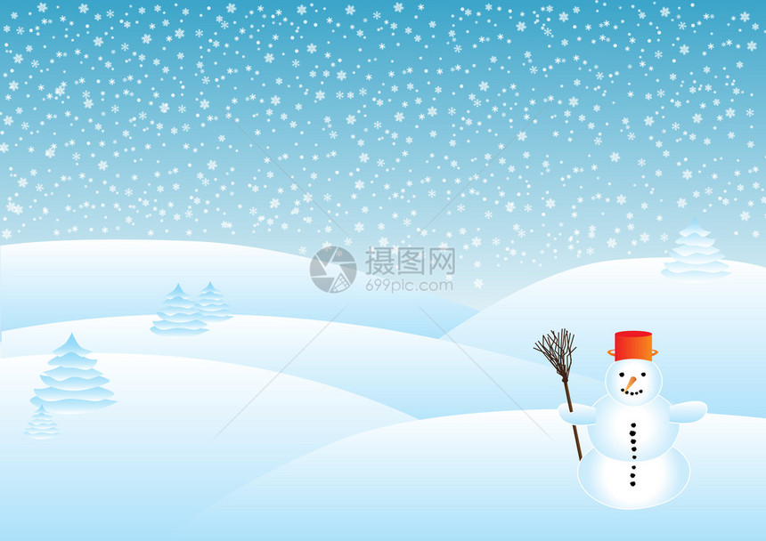 雪中的雪景前景中的雪人图片