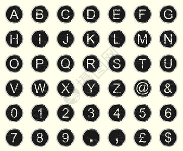 原始警告和消退的打字机键矢量一组字母图片