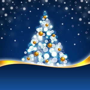 与圣诞树的蓝色贺卡背景图片