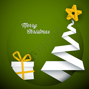 圣诞特惠条带有用纸条制成的礼品和树的绿色圣插画