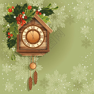 与木布谷鸟钟的圣诞节背景图片