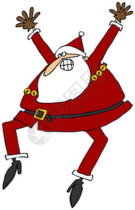 这个插图描绘了一位兴奋的圣诞老人跳起来图片