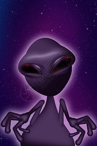 紫色外星人紫色夜空背景垂直插图有趣的大眼图片