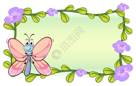 白色背景上的蝴蝶和花朵的插图图片