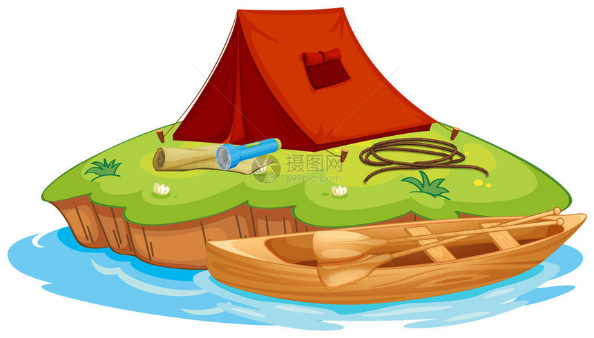 在岛上和独木舟上露营时用图片