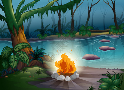 美丽大自然中篝火的插图图片