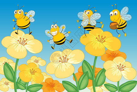 美丽大自然中蜜蜂飞翔的插图图片