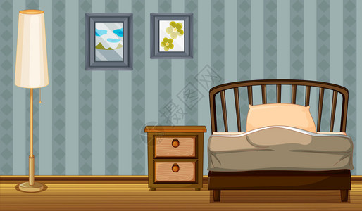 阿塔卡玛房间里的一张床和一盏灯的插图插画
