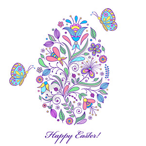 伊科白色背景上花卉复活节彩蛋的矢量插图插画