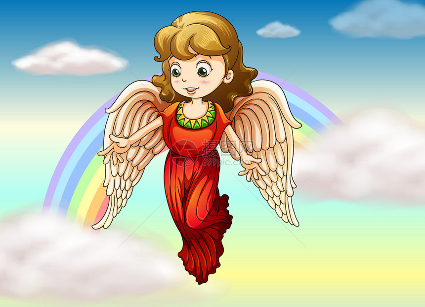 举个天使背着彩虹图片