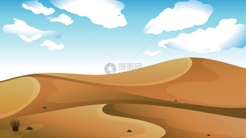 一片晴朗的蓝天沙漠的插图图片