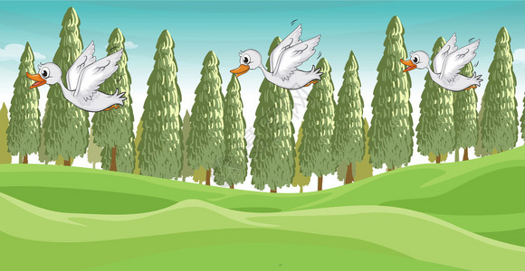 三只小天鹅飞翔的插图图片