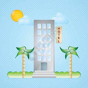 建筑图标旅馆窗户和棕榈图片