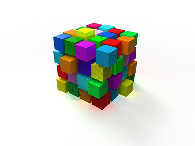 四轮驱动4x4色彩多无序立方体从白色背景上隔图片
