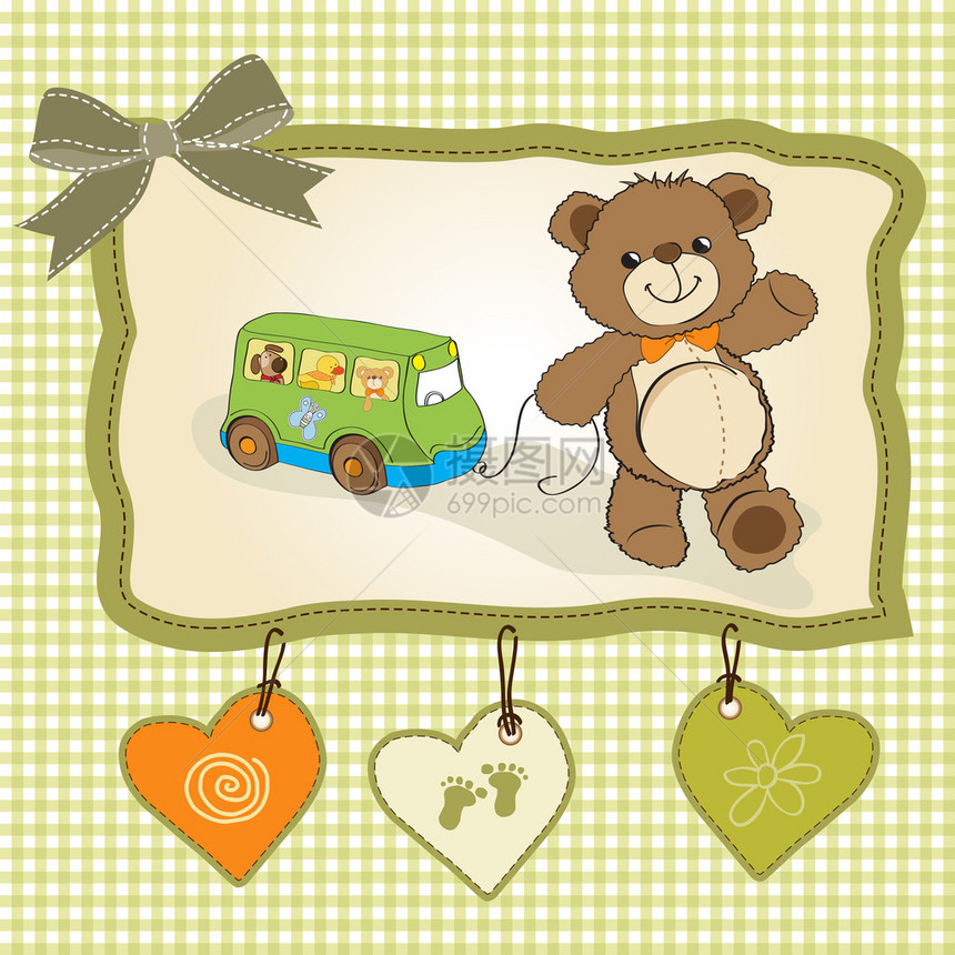 带有可爱泰迪熊和公交玩具图片
