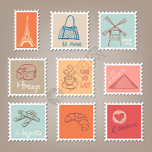 带有涂鸦的法国邮票背景图片