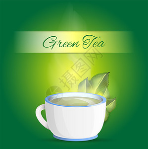 杯绿茶背景矢量图图片
