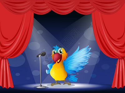 在舞台上表演的彩色鹦鹉的插图图片
